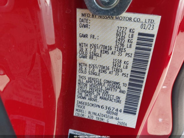 1N6ED1CM3PN636744 Nissan Frontier King Cab S 4x4