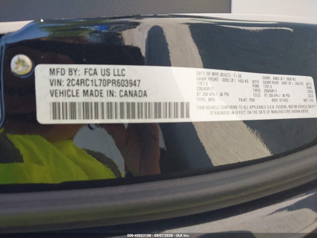 Aukcja sprzedaży 2023 Chrysler Pacifica Hybrid Touring L, vin: 2C4RC1L70PR603947, numer aukcji: 45803186