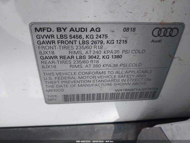 Продажа на аукционе авто 2018 Audi Q5 2.0t Premium/2.0t Tech Premium, vin: WA1BNAFY4J2229729, номер лота: 45803205