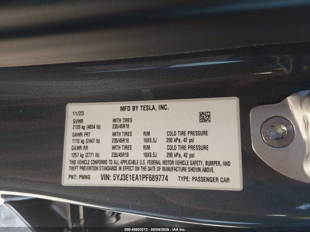 Tesla Model 3 Rear-wheel Drive 2023 5YJ3E1EA1PF689774 Image 9