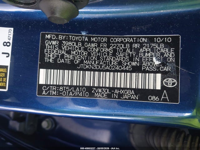 Aukcja sprzedaży 2010 Toyota Prius Iv, vin: JTDKN3DU5A0240445, numer aukcji: 45803227