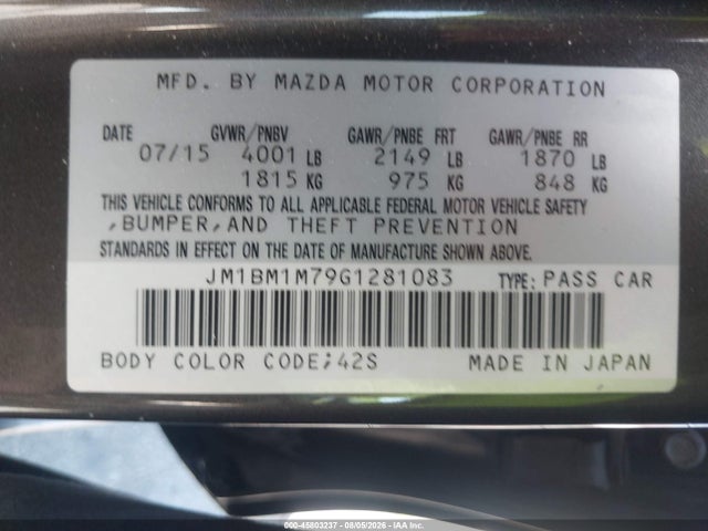JM1BM1M79G1281083 Mazda Mazda3 I Touring