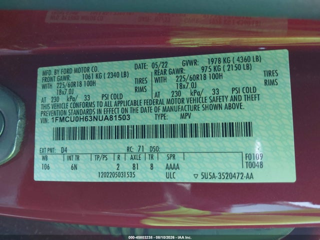 Ford ESCAPE SEL 2022 1FMCU0H63NUA81503 Image 9