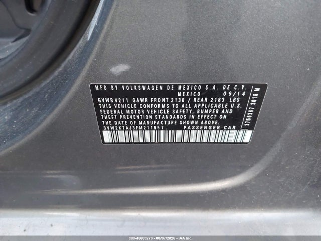 Aukcja sprzedaży 2015 Volkswagen Jetta 2.0l S, vin: 3VW2K7AJ3FM211957, numer aukcji: 45803270