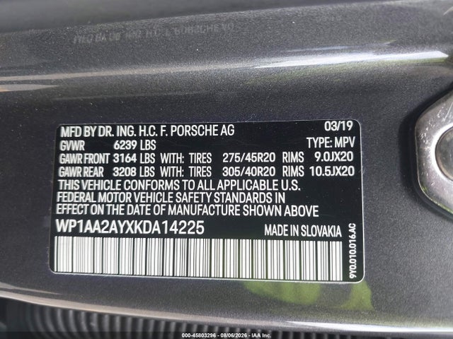 Aukcja sprzedaży 2019 Porsche Cayenne, vin: WP1AA2AYXKDA14225, numer aukcji: 45803296