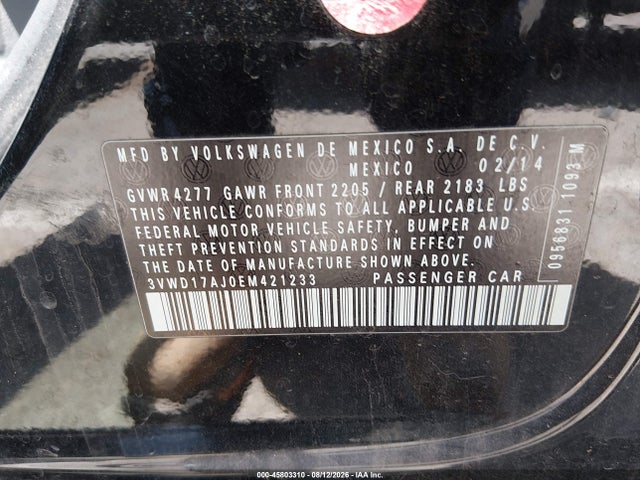 Aukcja sprzedaży 2014 Volkswagen Jetta 1.8t Se, vin: 3VWD17AJ0EM421233, numer aukcji: 45803310