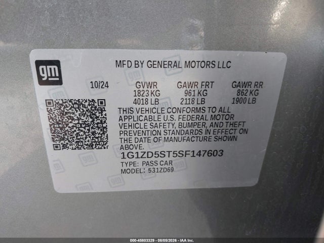 1G1ZD5ST5SF147603 Chevrolet Malibu Fwd 1lt