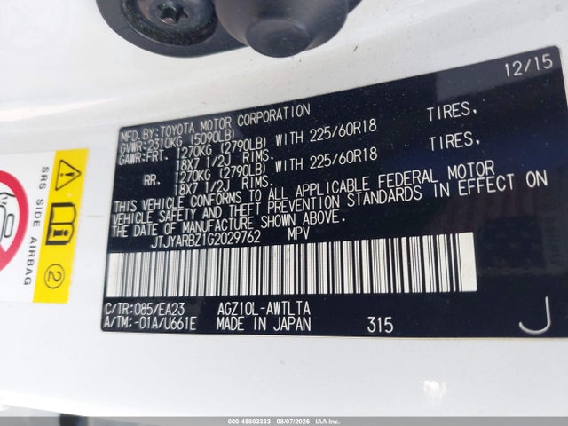 Aukcja sprzedaży 2016 Lexus Nx 200t, vin: JTJYARBZ1G2029762, numer aukcji: 45803333