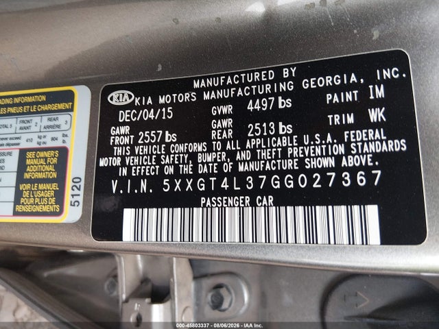 KIA Optima Lx 2016 5XXGT4L37GG027367 Image 9