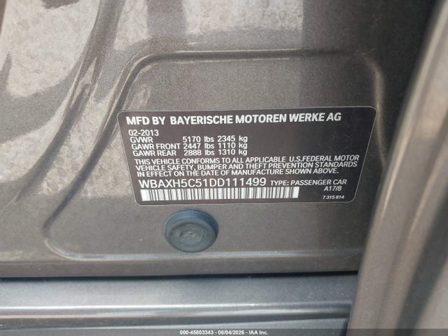 Продаж на аукціоні авто 2013 Bmw 528i Xdrive, vin: WBAXH5C51DD111499, номер лоту: 45803343