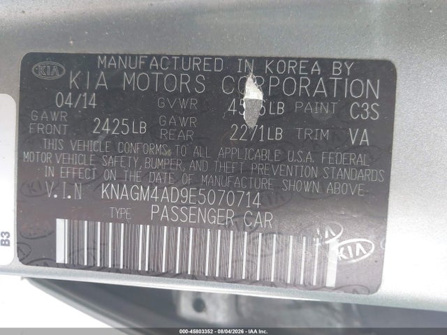 KIA Optima Hybrid Lx 2014 KNAGM4AD9E5070714 Image 9