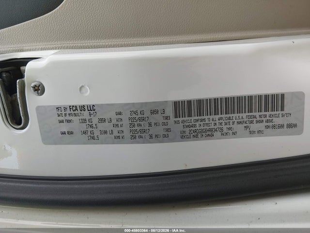 45803364 :رقم المزاد ، 2C4RDGBG6HR834726 vin ، 2017 Dodge Grand Caravan Se مزاد بيع