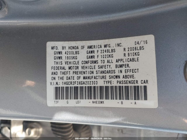 1HGCR2F3XGA202303 Honda ACCORD LX