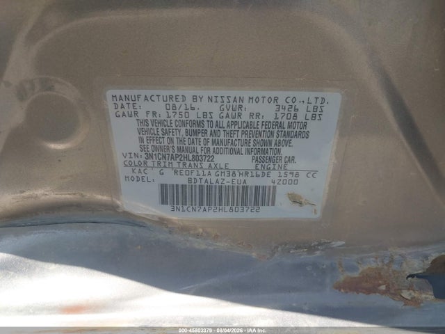 Nissan Versa 1.6 S+ 2017 3N1CN7AP2HL803722 Image 9