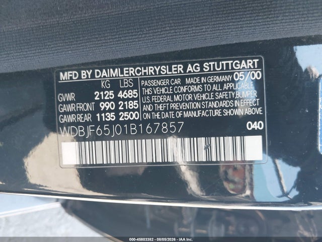 Продажа на аукционе авто 2001 Mercedes-benz E 320, vin: WDBJF65J01B167857, номер лота: 45803382