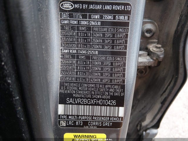 Aukcja sprzedaży 2015 Land Rover Range Rover Evoque Pure, vin: SALVR2BGXFH010426, numer aukcji: 45803423