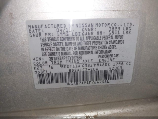 Nissan SENTRA S 2015 3N1AB7AP1FY267586 Image 9