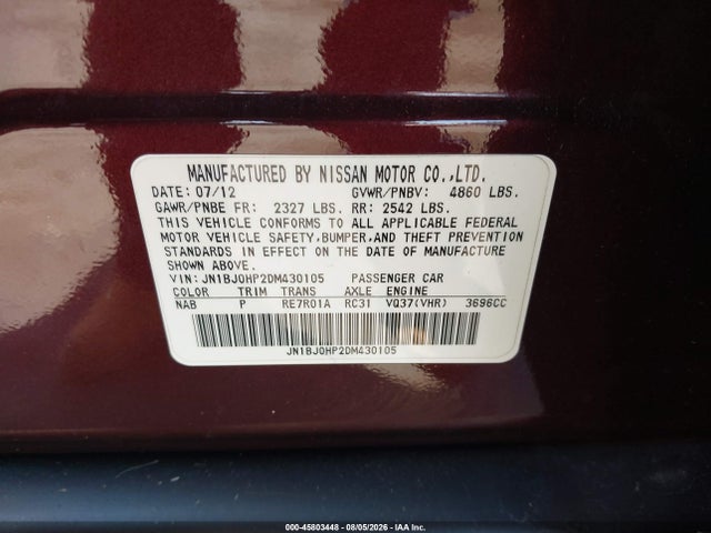 Продажа на аукционе авто 2013 Infiniti Ex37 Journey, vin: JN1BJ0HP2DM430105, номер лота: 45803448