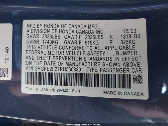 Honda Civic Lx 2024 2HGFE2F21RH530830 Image 9