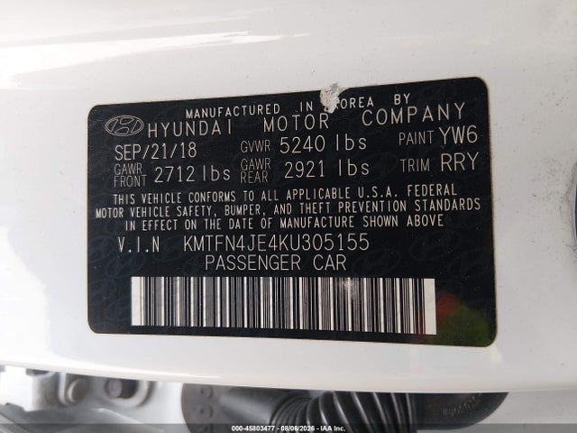 45803477 :رقم المزاد ، KMTFN4JE4KU305155 vin ، 2019 Genesis G80 3.8 مزاد بيع