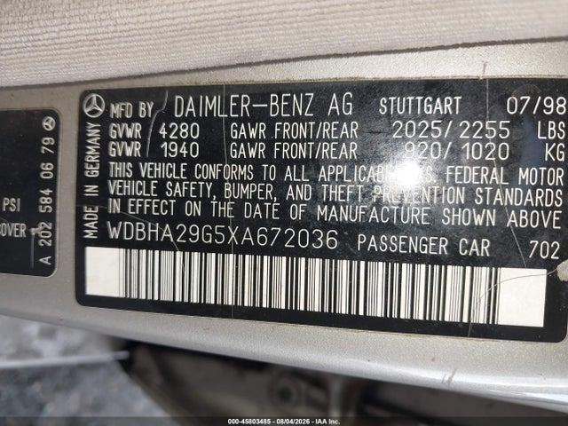 Продажа на аукционе авто 1999 Mercedes-benz C 280, vin: WDBHA29G5XA672036, номер лота: 45803485