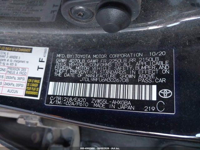 JTDL9MFU6M3026708 Toyota Prius Xle Awd-e