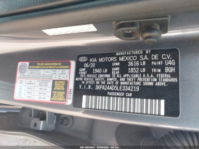 45803502 :رقم المزاد ، 3KPA24AD5LE334219 vin ، 2020 Kia Rio S مزاد بيع