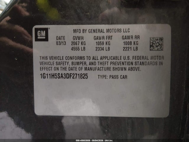 Продажа на аукционе авто 2013 Chevrolet Malibu 1lz, vin: 1G11H5SA3DF271825, номер лота: 45803509