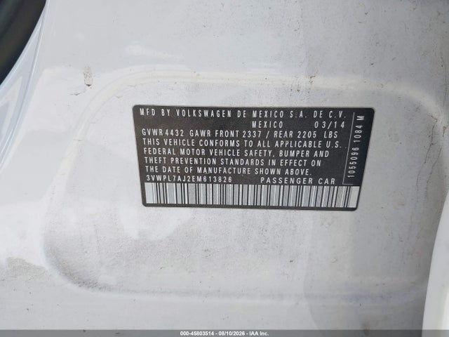 45803514 :رقم المزاد ، 3VWPL7AJ2EM613826 vin ، 2014 Volkswagen Jetta Sportwagen 2.0l Tdi مزاد بيع