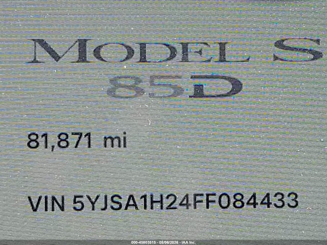Продаж на аукціоні авто 2015 Tesla Model S 70d/85d/p85d, vin: 5YJSA1H24FF084433, номер лоту: 45803515