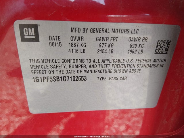 1G1PF5SB1G7102653 Chevrolet Cruze Limited 2lt Auto