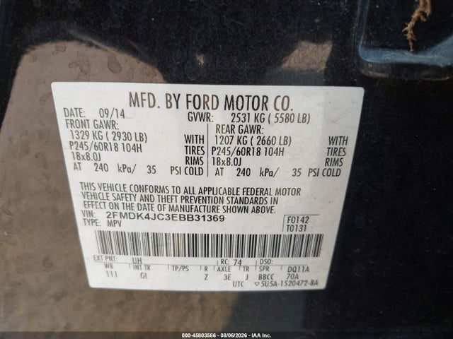 Ford EDGE SEL 2014 2FMDK4JC3EBB31369 Image 9