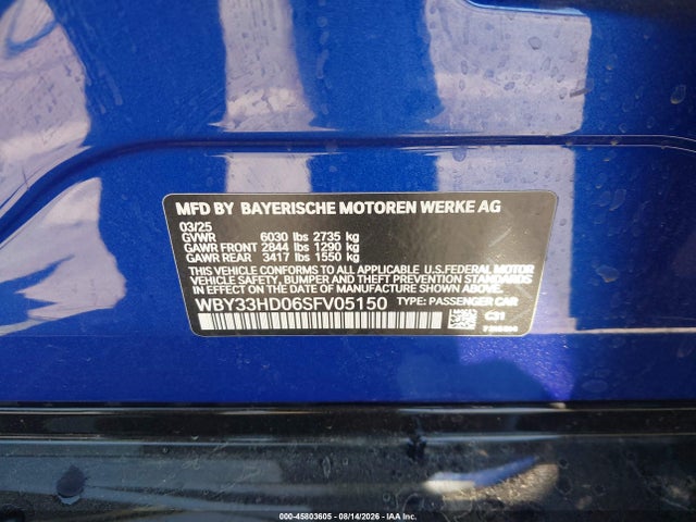 BMW I4 Gran Coupe M50 2025 WBY33HD06SFV05150 Image 9