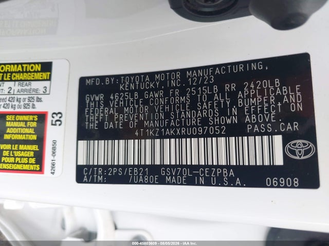 4T1KZ1AKXRU097052 Toyota Camry Trd V6