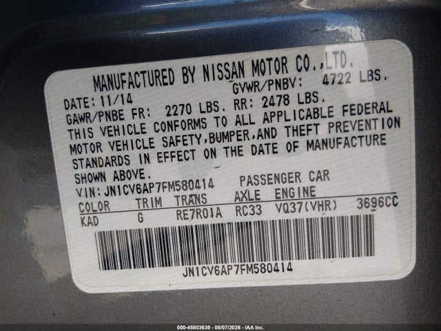 Infiniti Q40 2015 JN1CV6AP7FM580414 Image 9