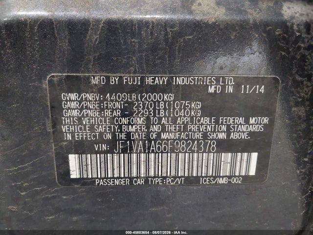 Продажа на аукционе авто 2015 Subaru Wrx, vin: JF1VA1A66F9824378, номер лота: 45803654