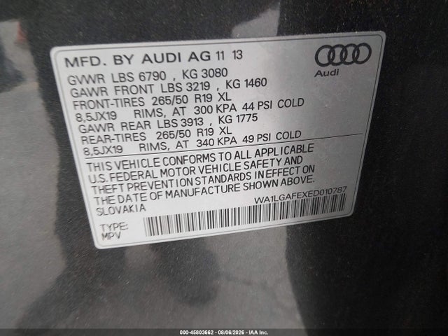 Продажа на аукционе авто 2014 Audi Q7 3.0t Premium, vin: WA1LGAFEXED010787, номер лота: 45803662