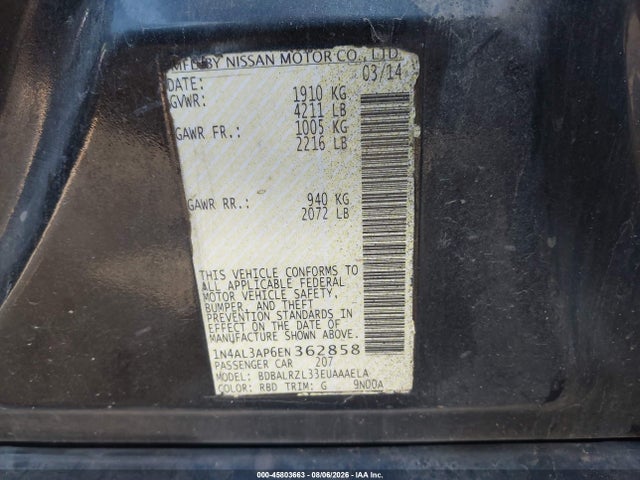 Nissan Altima 2.5 S 2014 1N4AL3AP6EN362858 Image 9