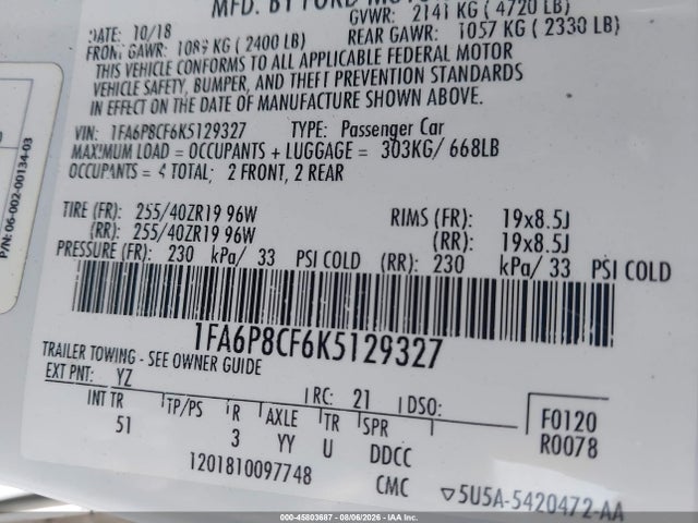 Ford Mustang Gt Premium 2019 1FA6P8CF6K5129327 Image 9