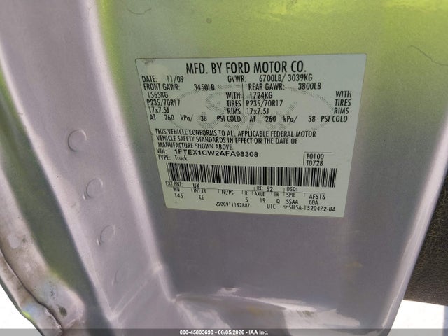 Продаж на аукціоні авто 2010 Ford F-150 Stx/xl, vin: 1FTEX1CW2AFA98308, номер лоту: 45803690
