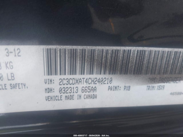 Продаж на аукціоні авто 2012 Dodge Charger Police, vin: 2C3CDXAT4CH240210, номер лоту: 45803717