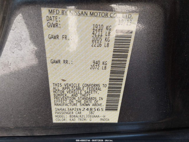 1N4AL3AP2EN248565 Nissan Altima 2.5 S