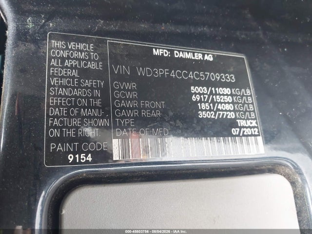 Продаж на аукціоні авто 2012 Mercedes-benz Sprinter 3500 High  Roof, vin: WD3PF4CC4C5709333, номер лоту: 45803756