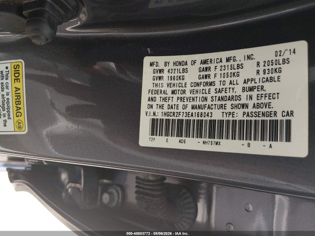 Honda ACCORD EX 2014 1HGCR2F73EA168043 Image 9