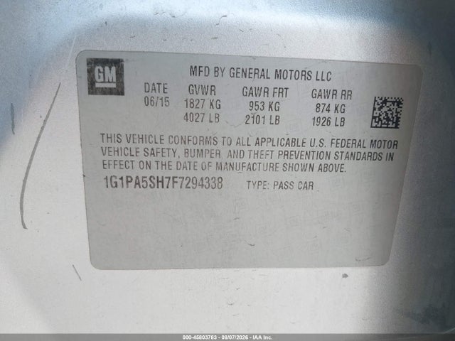 Chevrolet Cruze Ls Auto 2015 1G1PA5SH7F7294338 Image 9