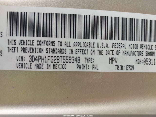 Продажа на аукционе авто 2011 Dodge Journey Mainstreet, vin: 3D4PH1FG2BT559348, номер лота: 45803806