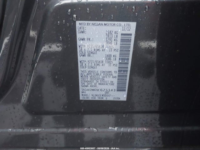 2013 Nissan Pathfinder Sv მანქანა იყიდება აუქციონზე, vin: 5N1AR2MM7DC625143, აუქციონის ნომერი: 45803807