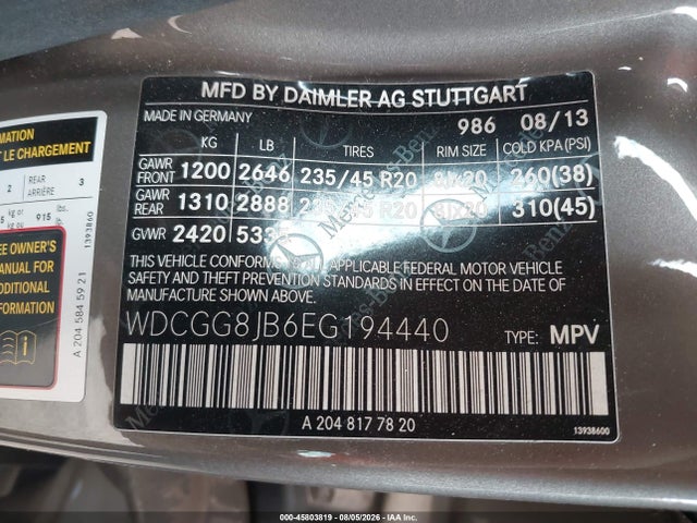 45803819 :رقم المزاد ، WDCGG8JB6EG194440 vin ، 2014 Mercedes-benz Glk 350 4matic مزاد بيع
