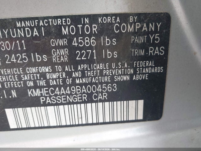 Продажа на аукционе авто 2011 Hyundai Sonata Hybrid, vin: KMHEC4A49BA004563, номер лота: 45803820