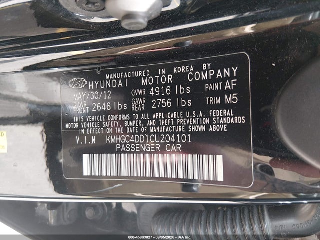 Продажа на аукционе авто 2012 Hyundai Genesis 3.8, vin: KMHGC4DD1CU204101, номер лота: 45803827